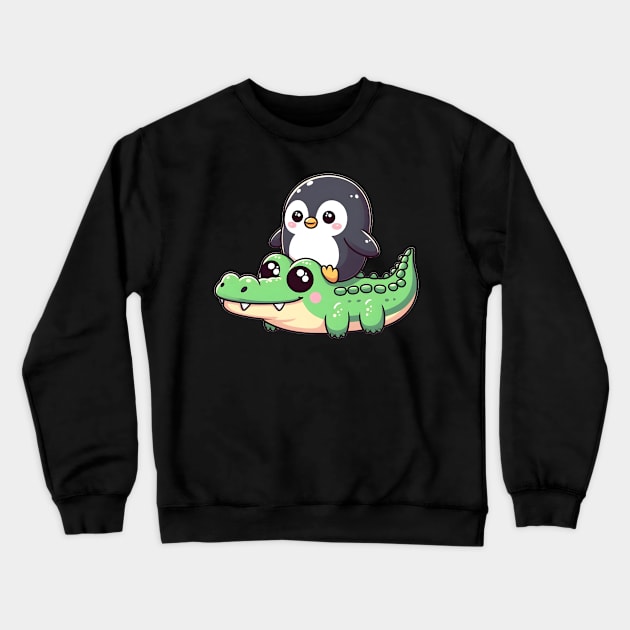 Penguin on crocodile safar Crewneck Sweatshirt by FromBerlinGift